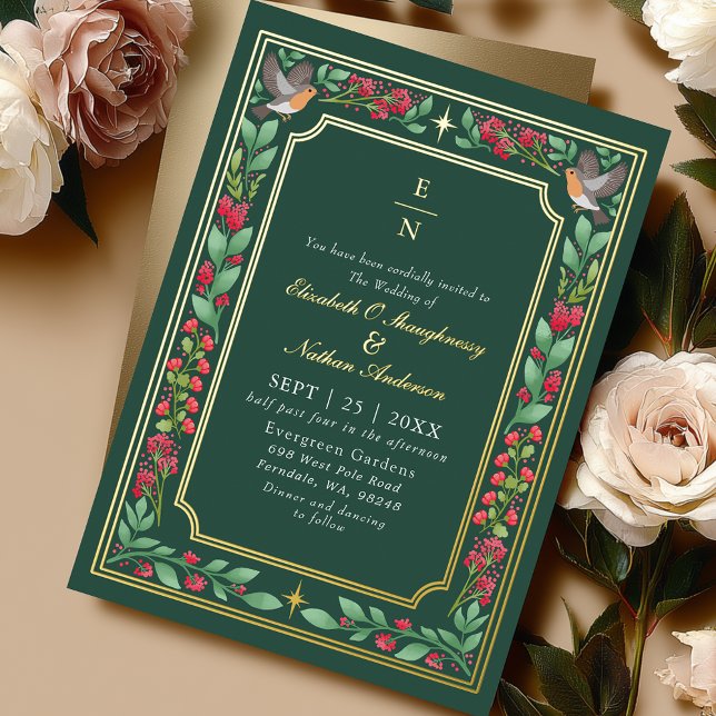 Invitation En Aluminium Green Enchanter Botanical Floral Garden Mariage (Créateur téléchargé)