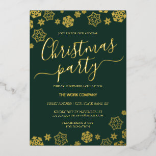 Invitation En Aluminium Green Gold Snowflake Corporate Christmas Party