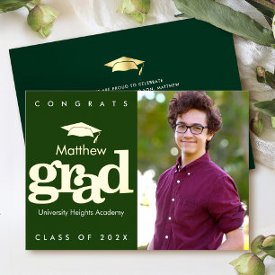Invitation En Aluminium Green graduation photo moderne audacieux casquette