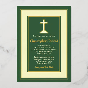 Invitation En Aluminium Green Real Gold Foil Confirmation catholique