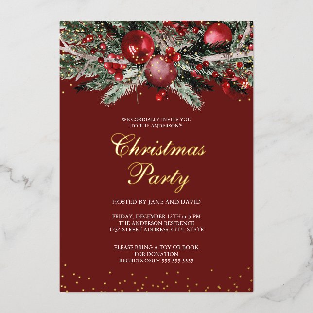Invitation En Aluminium Green Red Sparkle Gold Foliing Noël (Recto)