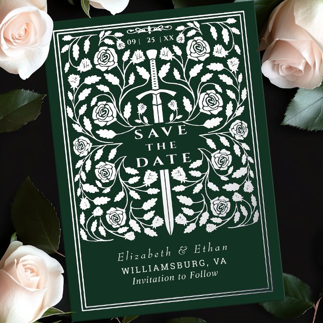 Invitation En Aluminium Green Royal Médiéval Mariage d'épée Enregistrer la (Créateur téléchargé)