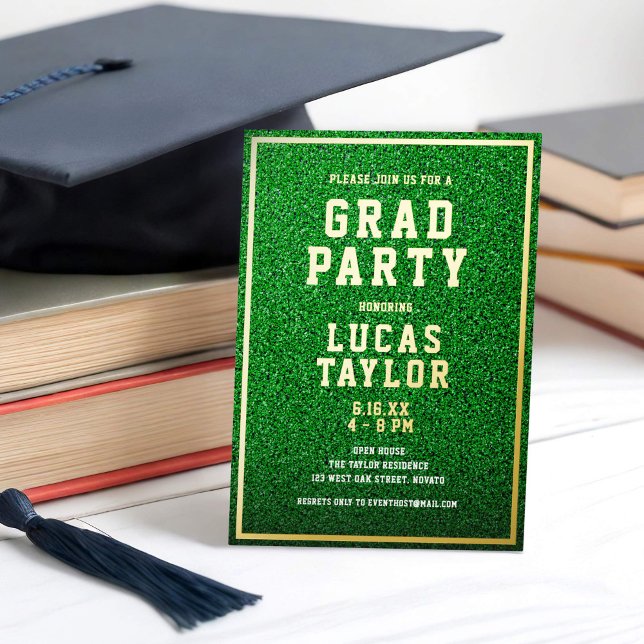 Invitation En Aluminium Green Turf Sports Thème Grad Party (Créateur téléchargé)