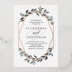 Invitation En Aluminium Greenery Geo Blanc Mariage Rose Gold
