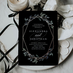 Invitation En Aluminium Greenery Geo Noir Mariage Or Rose