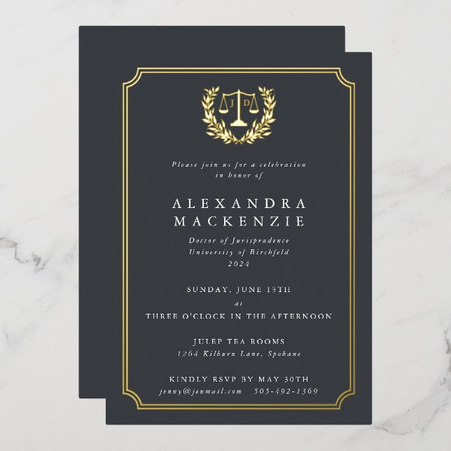 Invitation En Aluminium Grey JD Law School Graduation Party (Recto/Verso)