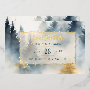 Invitation En Aluminium Gris Bleu Hiver Pine Arbre Monogramme Enregistrer 