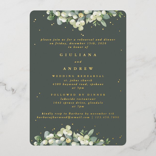 Invitation En Aluminium Gris Green Snowberry+Eucalyptus Mariage répétition (Recto)