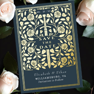 Invitation En Aluminium Gris Royal Médiéval Mariage d'épée Enregistrer la