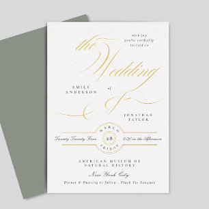 Invitation En Aluminium Gris Vert Blanc Élégant Mariage Or Calligraphie