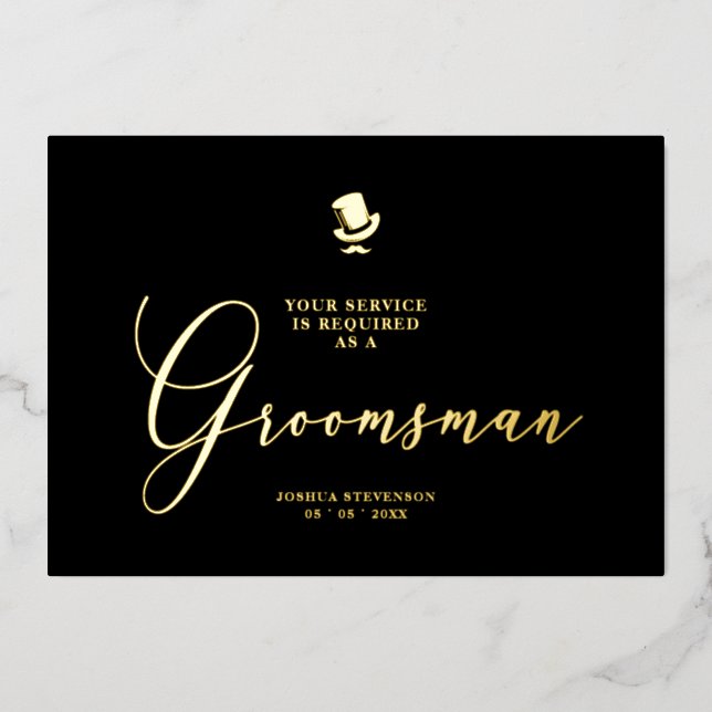 Invitation En Aluminium Groomsman Funny Wedding Minimalist Proposal Golden (Recto)
