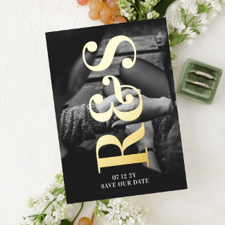 Invitation En Aluminium Gros Monogramme Gras Photo Gold Foil Enregistrer L