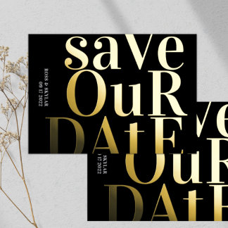 Invitation En Aluminium Gros Monogramme Noir Pressé Or Huile Enregistrer L