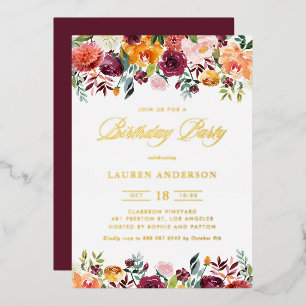 Invitation En Aluminium Guirlande de fleurs d'automne aquarelle pour fête