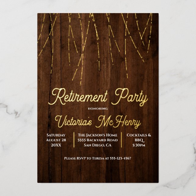 Invitation En Aluminium Guirlande lumineuse en bois rustique pour fête de  (Recto)