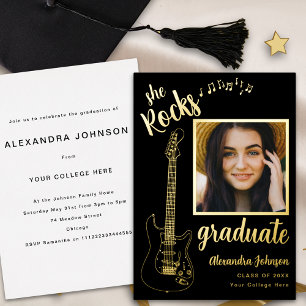 Invitation En Aluminium Guitar Rock Music Graduation Party Black and Gold