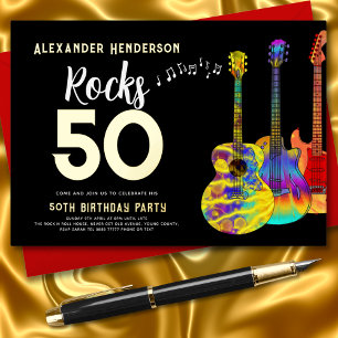 Invitation En Aluminium Guitare Rock and Roll 50th Birthday Gold
