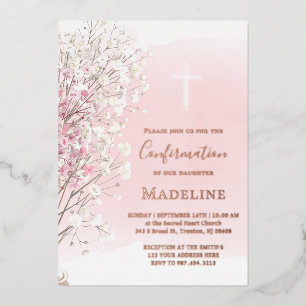 Invitation En Aluminium gypsophile bébé aquarelle rose Confirmation