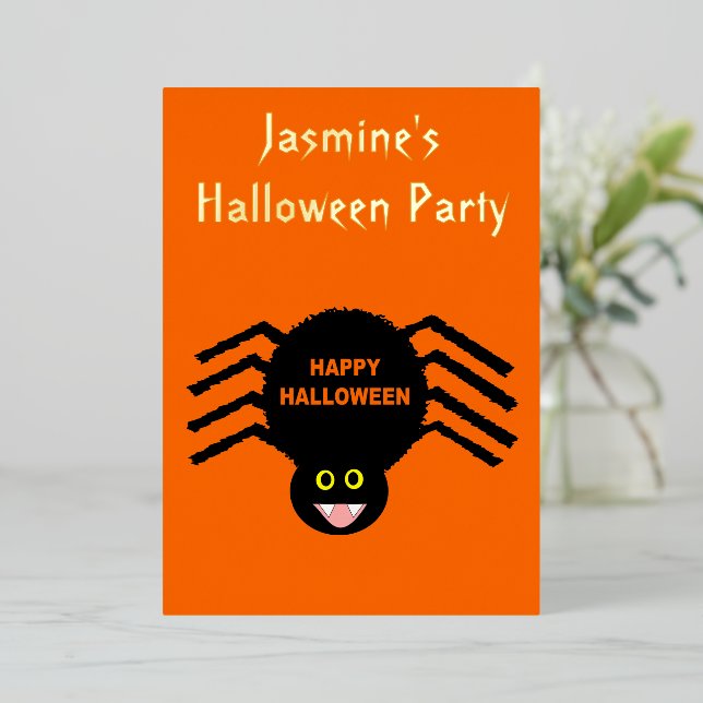 Invitation En Aluminium Halloween Black Spider Custom (Debout devant)