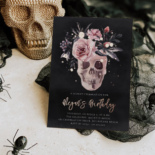 Invitation En Aluminium Halloween crâne floral fête d'anniversaire