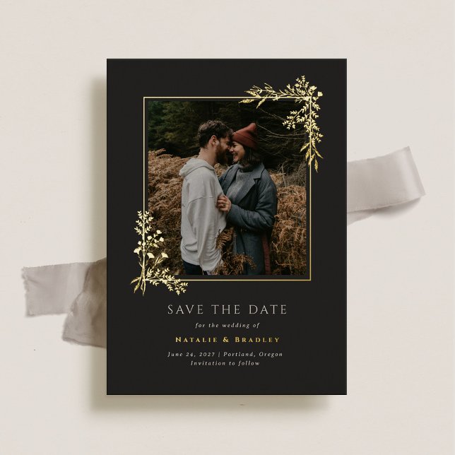 Invitation En Aluminium Hamilton Gold Foil Greenery Wedding Enregistrer la (Créateur téléchargé)