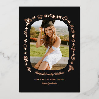 Invitation En Aluminium Hand Drawn Grad Announcement Foil Card with Photo