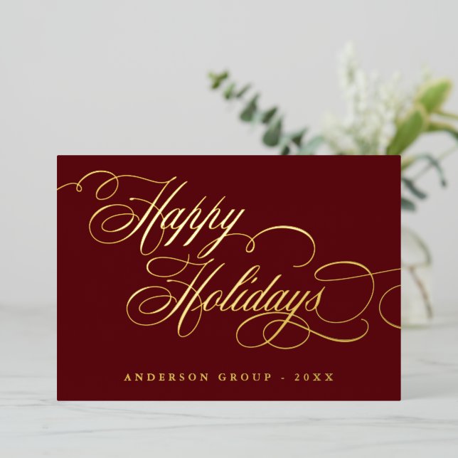 Invitation En Aluminium Happy Holidays Calligraphy corporative Salutation (Debout devant)