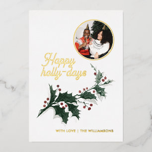 Invitation En Aluminium Happy Holly Days Famille Photo Holiday Gold
