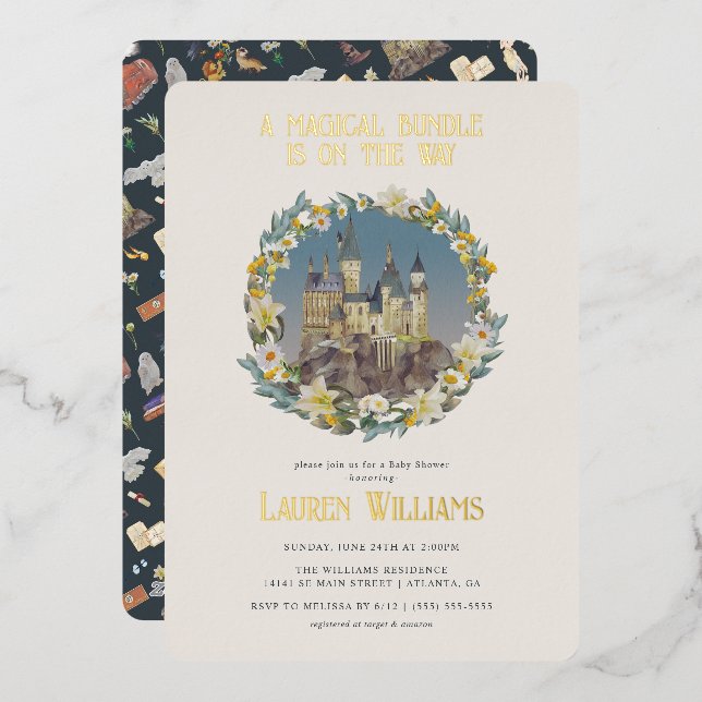 Invitation En Aluminium Harry Potter | Baby shower de château magique Hogw (Recto/Verso)