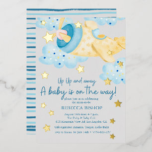 Invitation En Aluminium Haut Haut et Loin Avion Jaune Gris Baby Shower
