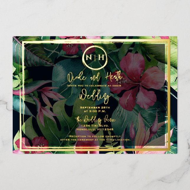 Invitation En Aluminium Hawaiian Floral Greenery Paradise Gold Mariage (Recto)