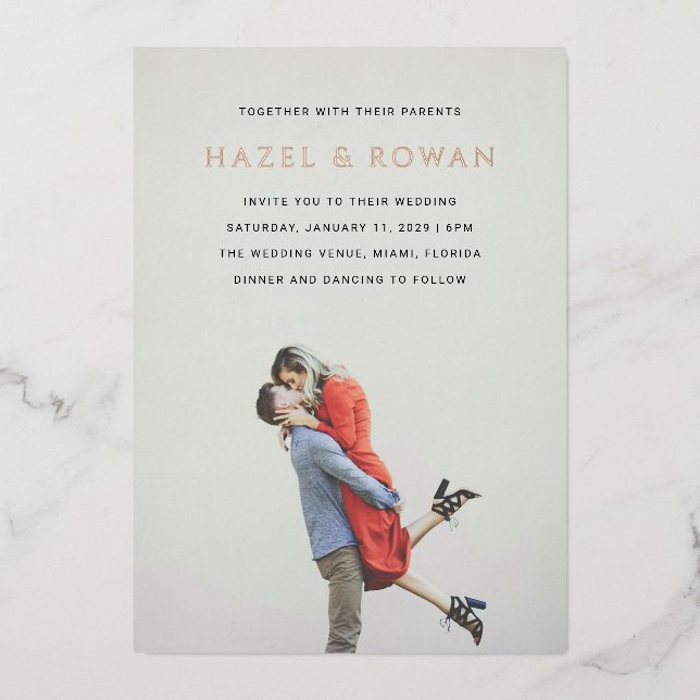 Invitation En Aluminium Hazel Photo Mariage moderne (Recto)