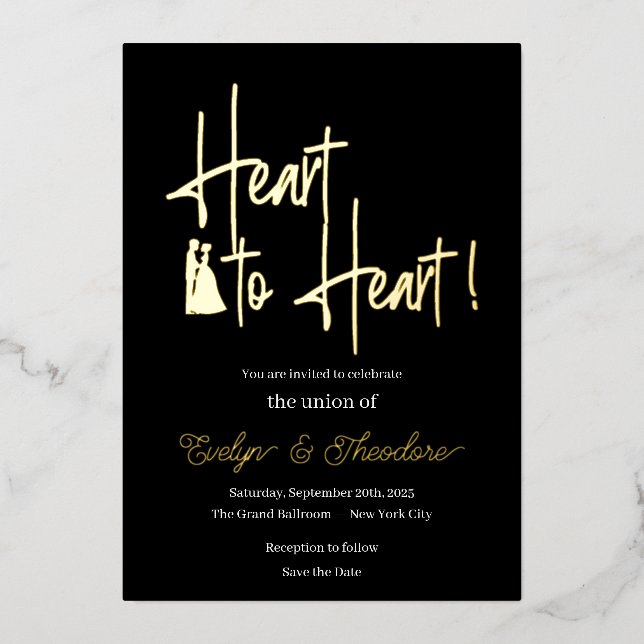 Invitation En Aluminium Heart to Heart Gold & White Foil Engagement Invita (Recto)