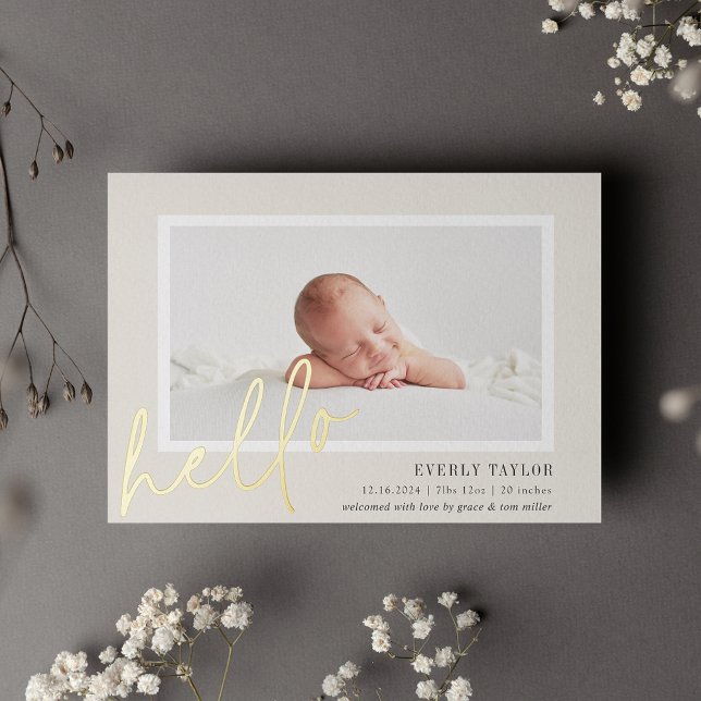 Invitation En Aluminium Hello Baby Gold Foil Photo Birth Announcement (Créateur téléchargé)