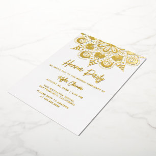 Invitation En Aluminium Henna Mandala Élégant Fête Mehndi Or Réel