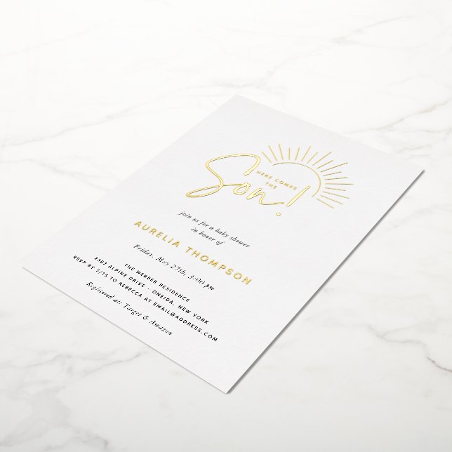 Invitation En Aluminium Here Comes The Son Boho Sun Baby Shower (Rotation)