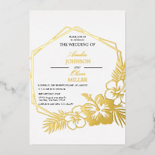 Invitation En Aluminium Hibiscus Floral Hexagon Mariage Or