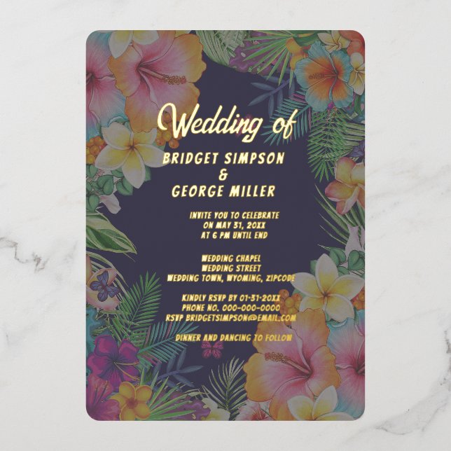 Invitation En Aluminium hibiscus hawaïen coloré tropical mariage d'été (Recto)