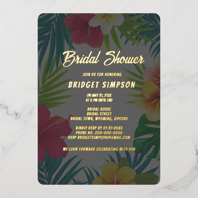 Invitation En Aluminium hibiscus hawaïen coloré tropical mariée d'été (Recto)