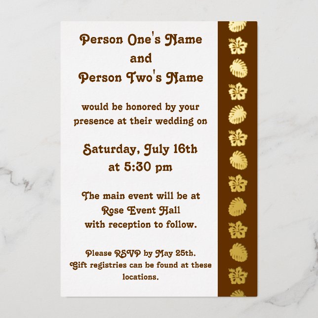 Invitation En Aluminium Hibiscus Tropical dans le Chocolat (Recto)