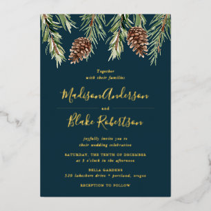 Invitation En Aluminium Hiver Aquarelle Pine Cône Mariage
