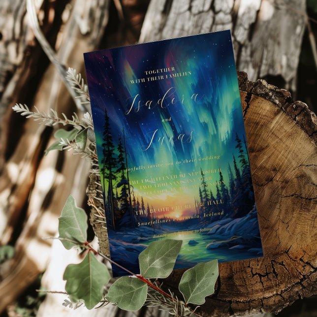Invitation En Aluminium Hiver Enchantant | Mariage aurores boréales (Créateur téléchargé)