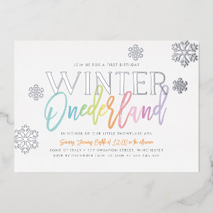 Invitation En Aluminium Hiver ONE derland 1er anniversaire Rainbow