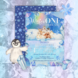 Invitation En Aluminium Hiver ONE derland Arctic Animal 1er anniversaire f