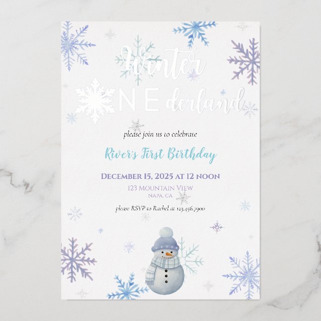 Invitation En Aluminium Hiver ONE derland premier anniversaire Foil Invita (Recto)
