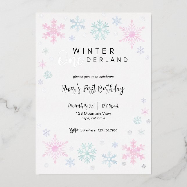 Invitation En Aluminium Hiver ONE derland premier anniversaire Foil Invita (Recto)