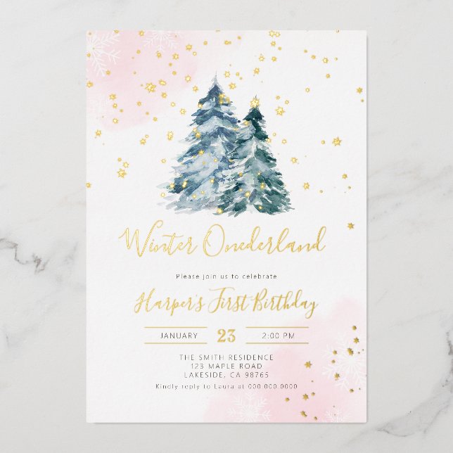 Invitation En Aluminium Hiver Onederland 1er anniversaire fille (Recto)