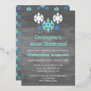 Invitation En Aluminium Hiver Onederland Flocon de neige 1er anniversaire