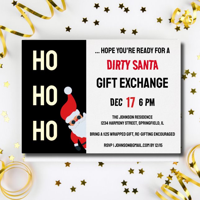 Invitation En Aluminium HO HO HO Dirty Père Noël Christmas Party Modern (HO HO HO Dirty Santa Christmas Party Modern Foil Invitation)