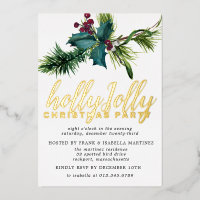 Holly and Red Berry Christmas Party Gold